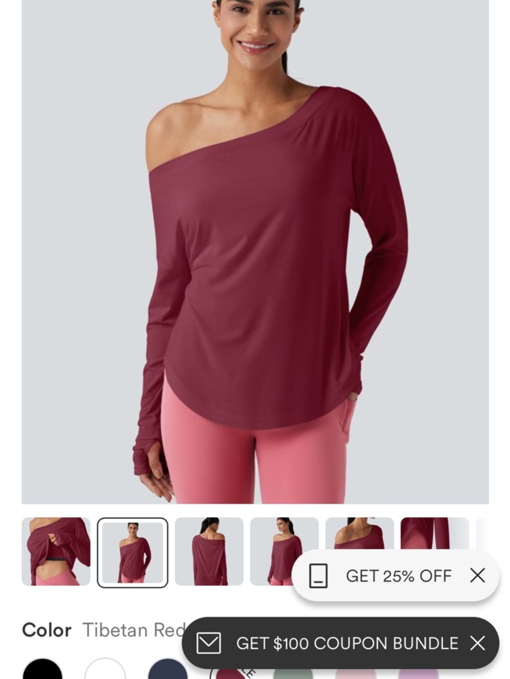 Halara L 12/14, 1 Shoulder Long Sleeve Quick Dry Yoga Sports Top w/bra, maroon